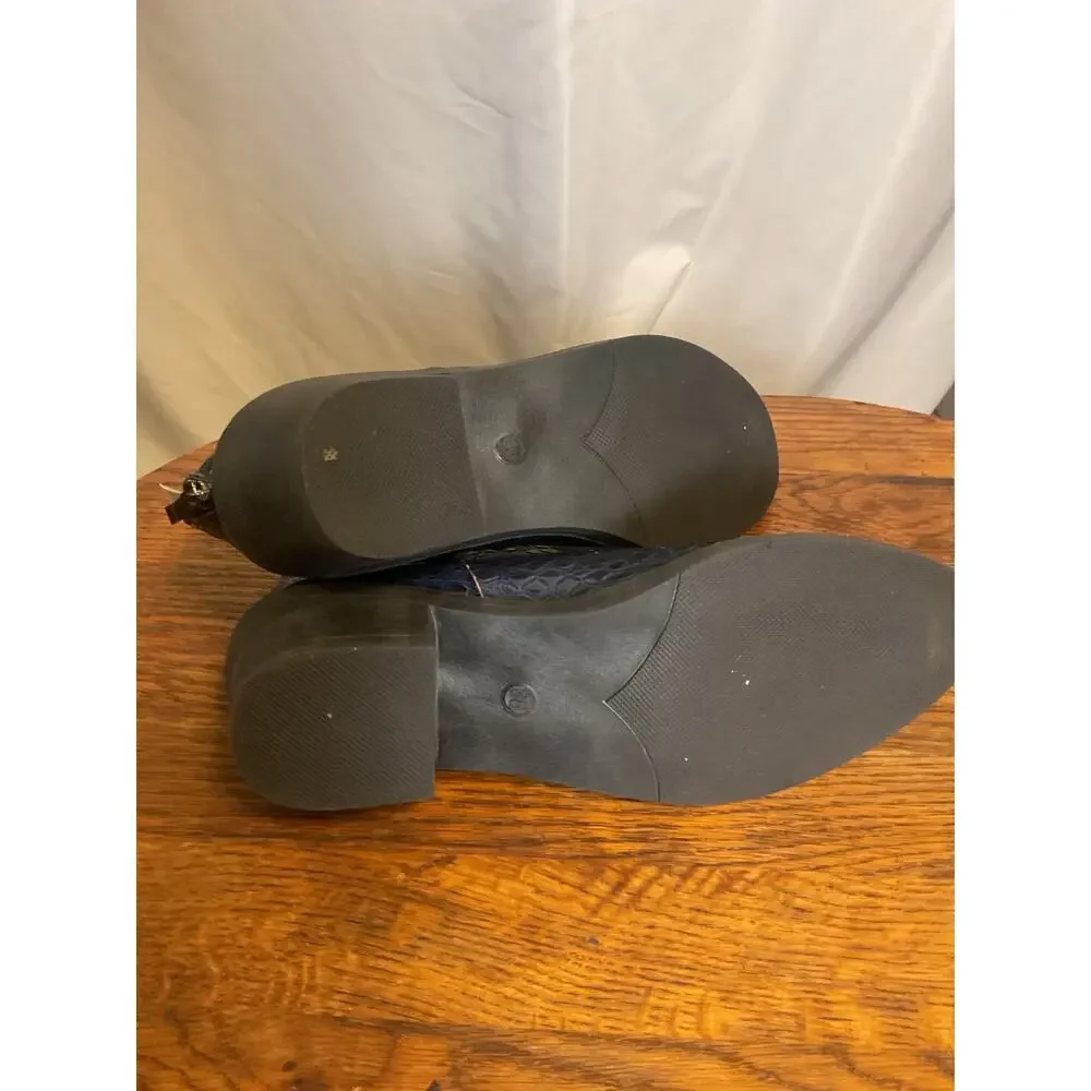 Women’s Navy Blue Croc Embossed Patent Ankle Booties US Size 7.5 EU 38 Back Zip